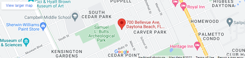 A map of the location of 7 0 0 bellevue daytona beach.