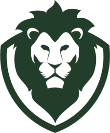 A green lion 's head is shown in this image.