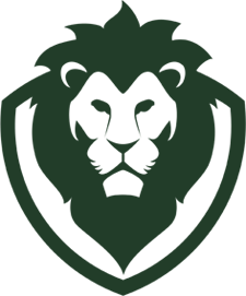 A green lion 's head is shown in this image.